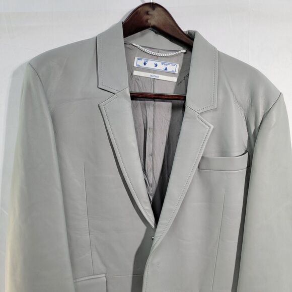 NWT Virgil Abloh 2013 OFF-WHITE Adam Gray Leather Single Breasted Blazer M - Picture 3 of 15